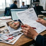 Logistiek manager controleert CMR-document en vrachtschade voor efficiënte schadeafhandeling logistiek.