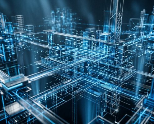 Abstracte gelaagde datastructuur in een hightech omgeving voor complexe B2B klantrecords dedupliceren.