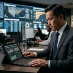 C-level executive analyzing the overhead costs of scaling data collection in a modern logistics control room on a tablet.