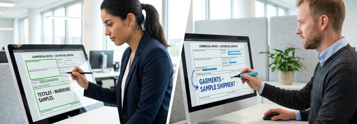 Two analysts labeling the same document differently due to inconsistent data annotation AI on a split screen.