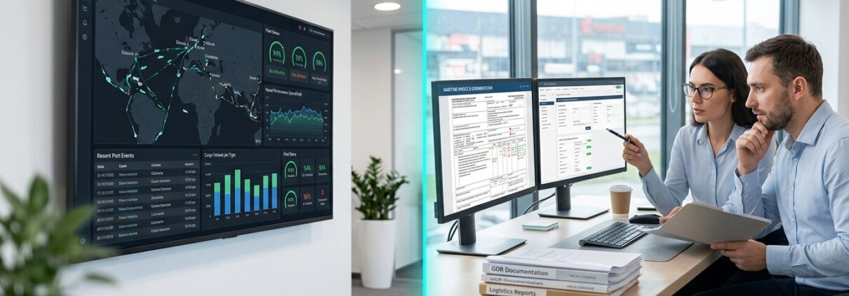 Dashboard met procesdata en professionals die documenten analyseren om ongealloceerde betalingen op te lossen.