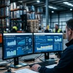 Logistiek manager analyseert dashboard voor AI OCR datavalidatie tijdens piekseizoen in een modern distributiecentrum.