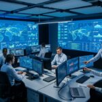 Logistikexperten im Kontrollraum analysieren Pläne für eine sichere Datenmigration GDPR in der Supply Chain.