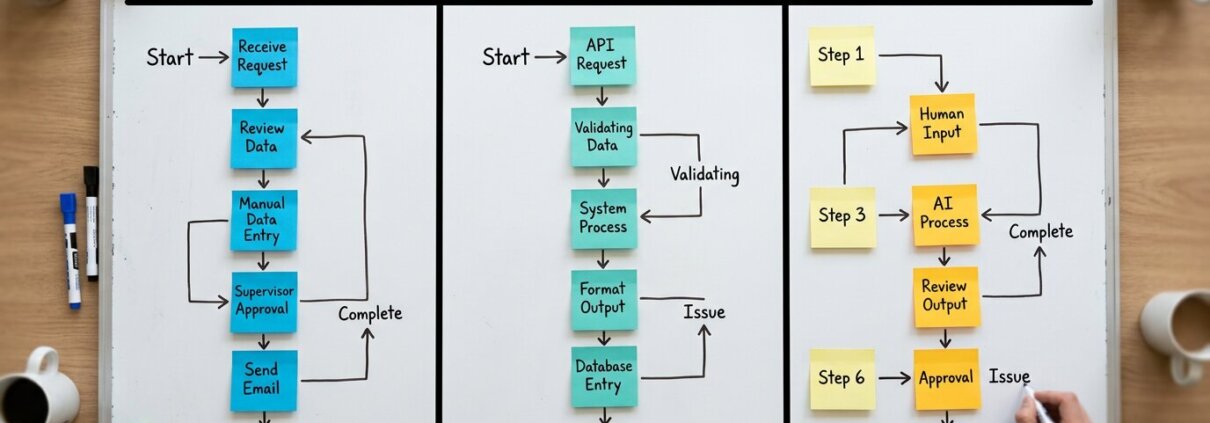 Whiteboard showing manual and automated data import workflows designed to prevent PIM system data pollution.