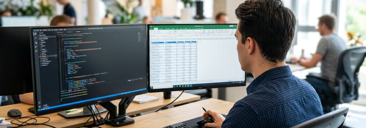 Analyst comparing price data on monitors to uncover how shops bypass minimum advertised price.