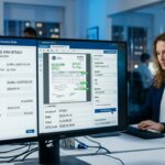 Monitor displaying invoice software and data to prevent margin loss in automated invoice processing within the logistics sector.
