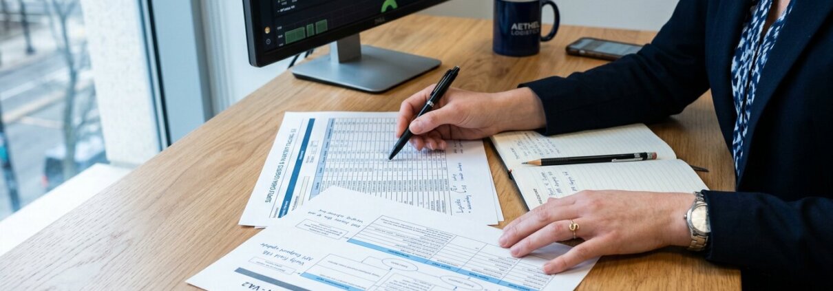 Projektmanager prüft Data-Mapping bei ERP-Einführung auf modernem Schreibtisch, um eine Verzögerung der Datenmigration zu vermeiden.