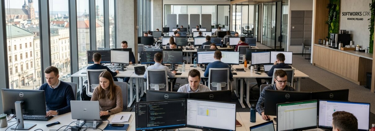Fachkräfte in einem modernen Büro arbeiten an einer schnellen Durchlaufzeit für das B2B-Onboarding an gut organisierten Schreibtischen.